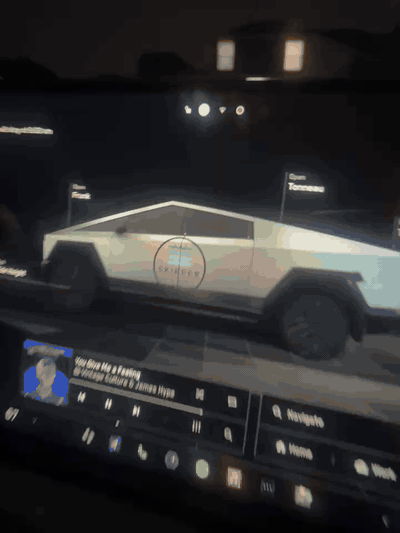 Silent loop panning around a custom digital Tesla wrap on screen